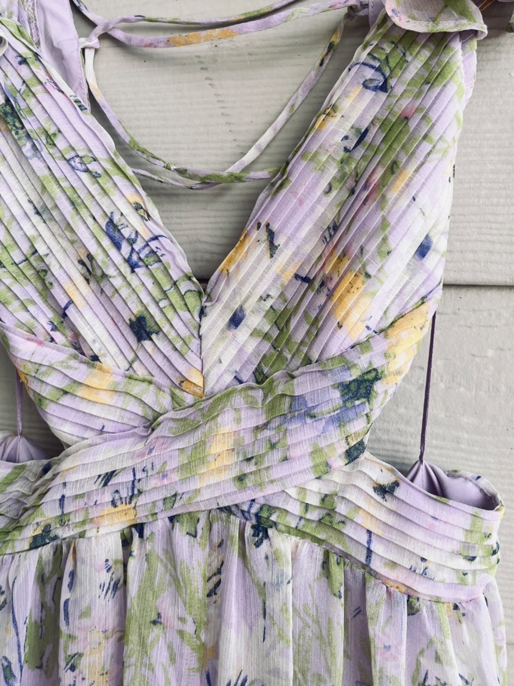 Astr The Label Primrose Maxi Dress - Lavender Aqua Floral Lace-Up-Back Size XS - Picture 7 of 15